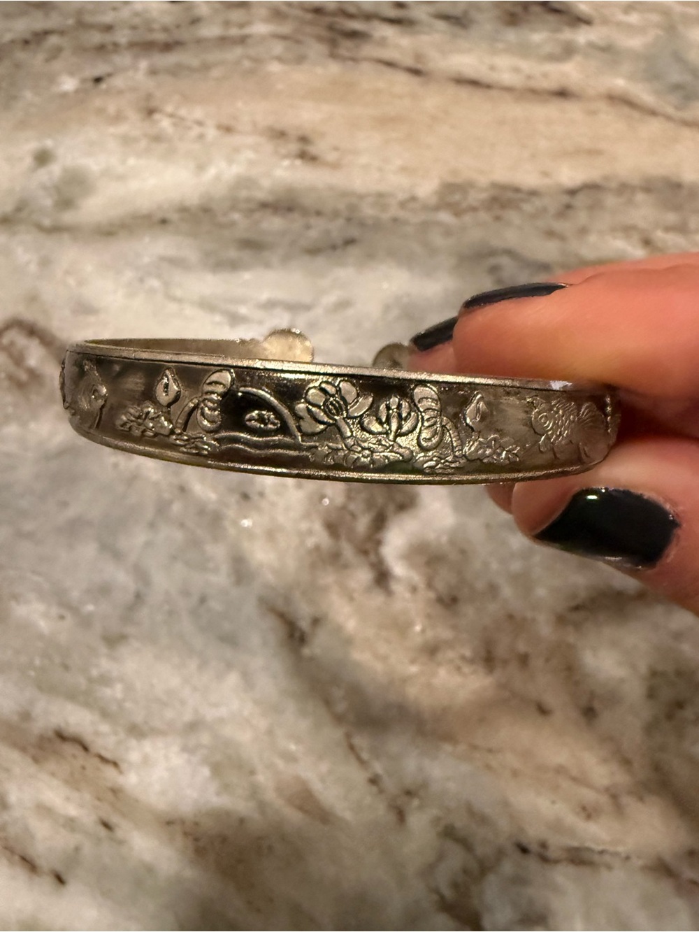 Floral Engraved Sterling Silver Cuff Bracelet